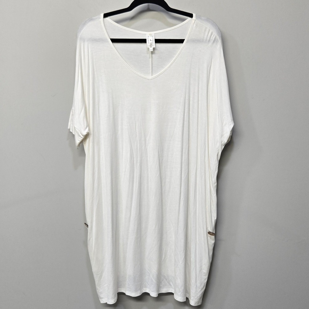 Women Oversized Top Tunic Dress Plus Size 2X White Jersey Knit Minimalist Scandi